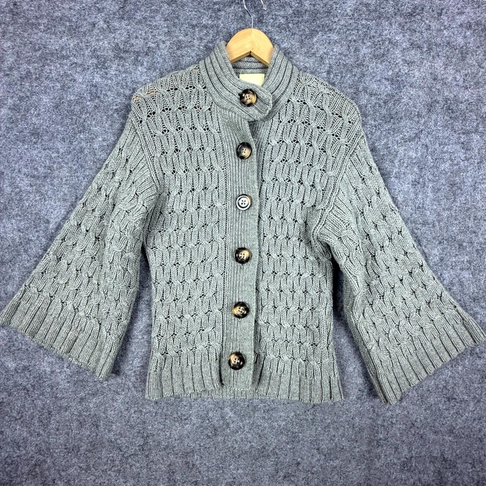 Vintage Old Navy Cardigan Sweater Womens Medium Gray Cable Knit Button Front